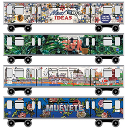 Renderings of the artist-designed train wraps project, “Track(ed) Changes”